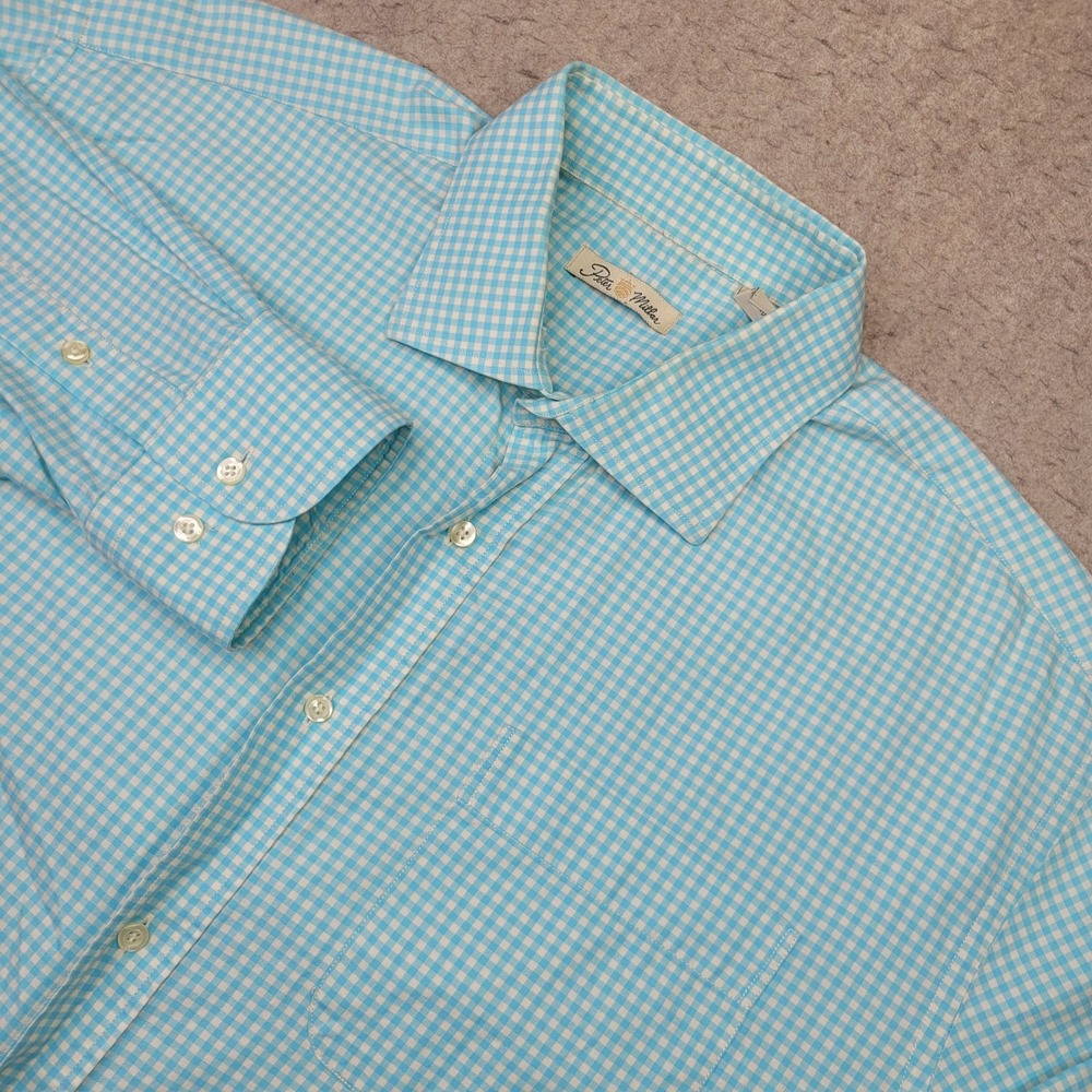 Peter Millar Dress Shirt Mens XL Blue Gingham‎ Plaid Long Sleeve Button Up